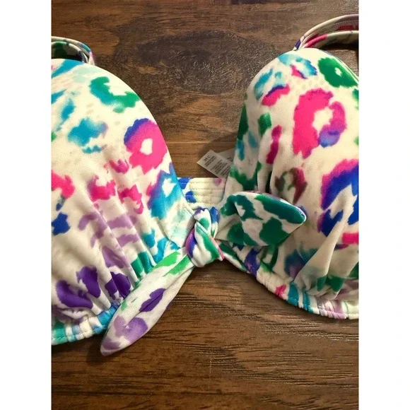 Victoria's Secret Bikini Set 36C XL Colorful Leopard Print Push Up Swimwear EUC - Picture 4 of 9